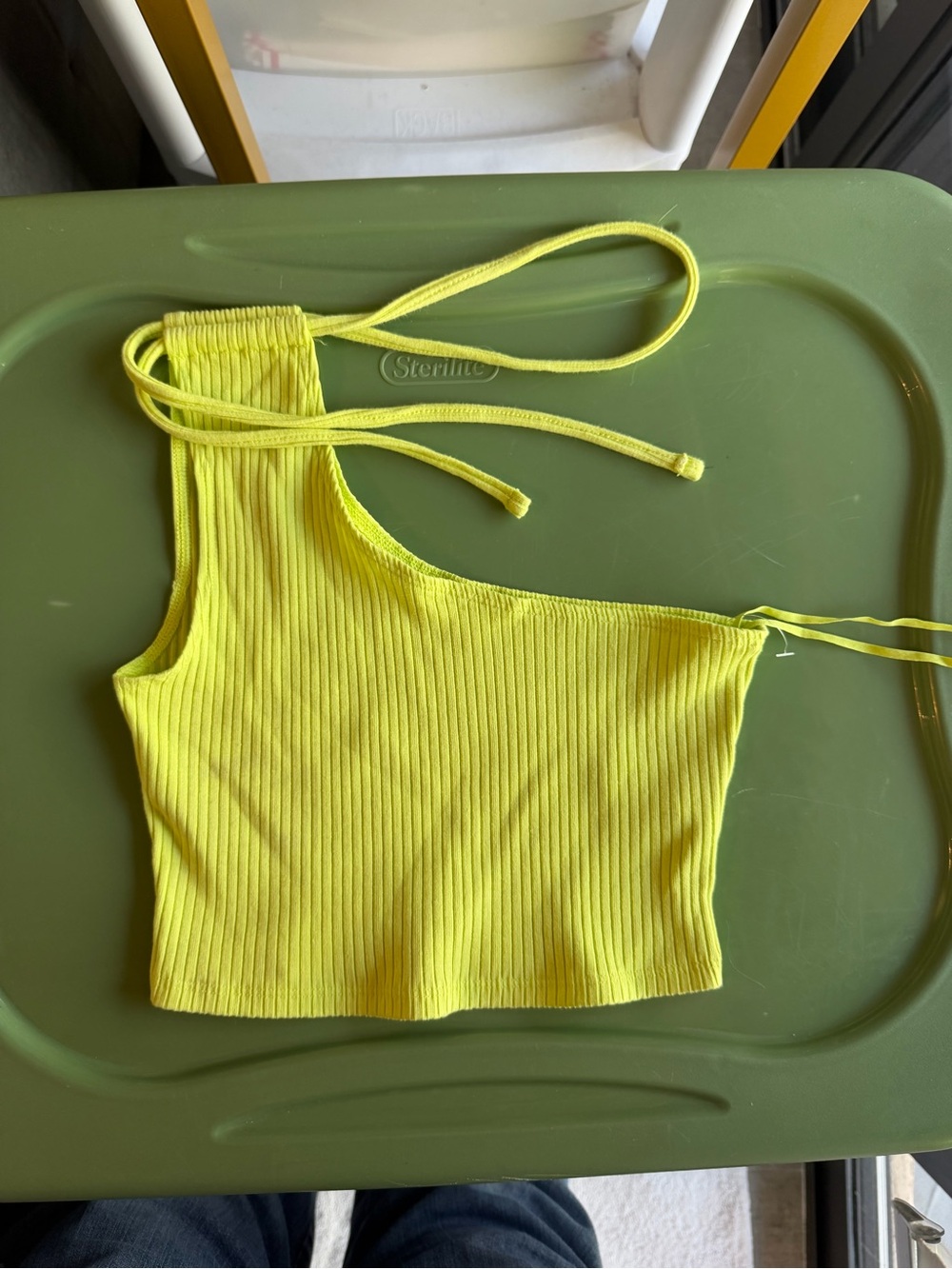 Aerie Neon Yellow Ribbed One-Shoulder Crop Top